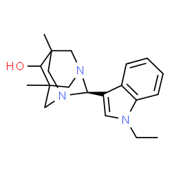 ChemSpider 2D Image | 2-(1-Ethyl-1H-indol-3-yl)-5,7-dimethyl-1,3-diazatricyclo[3.3.1.1~3,7~]decan-6-ol | C20H27N3O