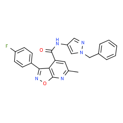 ChemSpider 2D Image | N-(1-Benzyl-1H-pyrazol-4-yl)-3-(4-fluorophenyl)-6-methyl[1,2]oxazolo[5,4-b]pyridine-4-carboxamide | C24H18FN5O2