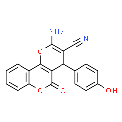 ChemSpider 2D Image | 2-Amino-4-(4-hydroxyphenyl)-5-oxo-4H,5H-pyrano[3,2-c]chromene-3-carbonitrile | C19H12N2O4