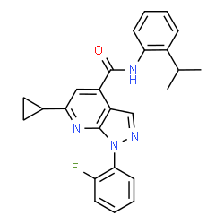 ChemSpider 2D Image | 6-Cyclopropyl-1-(2-fluorophenyl)-N-(2-isopropylphenyl)-1H-pyrazolo[3,4-b]pyridine-4-carboxamide | C25H23FN4O