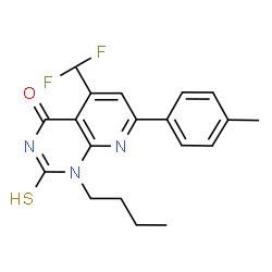 ChemSpider 2D Image | 1-Butyl-5-(difluoromethyl)-7-(4-methylphenyl)-2-thioxo-2,3-dihydropyrido[2,3-d]pyrimidin-4(1H)-one | C19H19F2N3OS