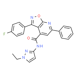 ChemSpider 2D Image | N-(1-Ethyl-1H-pyrazol-3-yl)-3-(4-fluorophenyl)-6-phenyl[1,2]oxazolo[5,4-b]pyridine-4-carboxamide | C24H18FN5O2