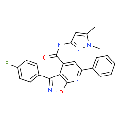 ChemSpider 2D Image | N-(1,5-Dimethyl-1H-pyrazol-3-yl)-3-(4-fluorophenyl)-6-phenyl[1,2]oxazolo[5,4-b]pyridine-4-carboxamide | C24H18FN5O2