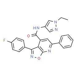 ChemSpider 2D Image | N-(1-Ethyl-1H-pyrazol-4-yl)-3-(4-fluorophenyl)-6-phenyl[1,2]oxazolo[5,4-b]pyridine-4-carboxamide | C24H18FN5O2