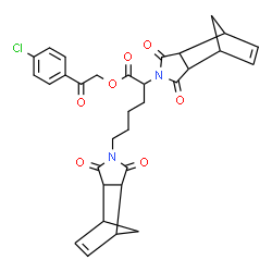 ChemSpider 2D Image | 2-(4-Chlorophenyl)-2-oxoethyl 2,6-bis(3,5-dioxo-4-azatricyclo[5.2.1.0~2,6~]dec-8-en-4-yl)hexanoate | C32H31ClN2O7