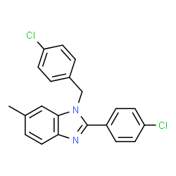ChemSpider 2D Image | 1-(4-Chlorobenzyl)-2-(4-chlorophenyl)-6-methyl-1H-benzimidazole | C21H16Cl2N2