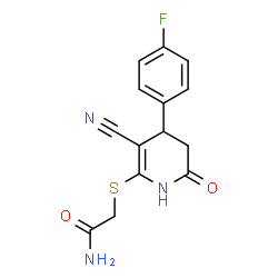 ChemSpider 2D Image | 2-{[3-Cyano-4-(4-fluorophenyl)-6-oxo-1,4,5,6-tetrahydro-2-pyridinyl]sulfanyl}acetamide | C14H12FN3O2S