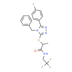 ChemSpider 2D Image | 2-{[4-Benzyl-5-(4-fluorophenyl)-4H-1,2,4-triazol-3-yl]sulfanyl}-N-(2,2,2-trifluoroethyl)propanamide | C20H18F4N4OS