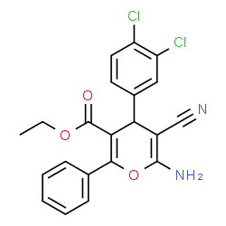 ChemSpider 2D Image | Ethyl 6-amino-5-cyano-4-(3,4-dichlorophenyl)-2-phenyl-4H-pyran-3-carboxylate | C21H16Cl2N2O3