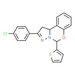 ChemSpider 2D Image | 2-(4-Chlorophenyl)-5-(2-thienyl)-1,10b-dihydropyrazolo[1,5-c][1,3]benzoxazine | C20H15ClN2OS