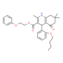 ChemSpider 2D Image | 2-Phenoxyethyl 4-(2-butoxyphenyl)-2,7,7-trimethyl-5-oxo-1,4,5,6,7,8-hexahydro-3-quinolinecarboxylate | C31H37NO5