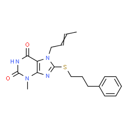 ChemSpider 2D Image | 7-(2-Buten-1-yl)-3-methyl-8-[(3-phenylpropyl)sulfanyl]-3,7-dihydro-1H-purine-2,6-dione | C19H22N4O2S