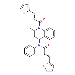 ChemSpider 2D Image | 3-(2-Furyl)-N-{1-[3-(2-furyl)acryloyl]-2-methyl-1,2,3,4-tetrahydro-4-quinolinyl}-N-phenylacrylamide | C30H26N2O4