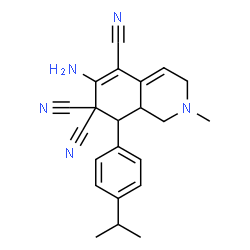 ChemSpider 2D Image | 6-Amino-8-(4-isopropylphenyl)-2-methyl-2,3,8,8a-tetrahydro-5,7,7(1H)-isoquinolinetricarbonitrile | C22H23N5