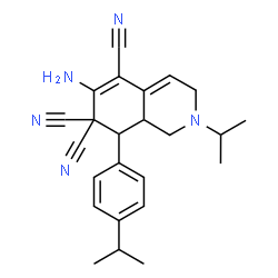 ChemSpider 2D Image | 6-Amino-2-isopropyl-8-(4-isopropylphenyl)-2,3,8,8a-tetrahydro-5,7,7(1H)-isoquinolinetricarbonitrile | C24H27N5