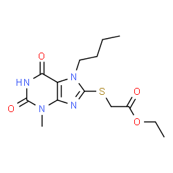 ChemSpider 2D Image | Ethyl [(7-butyl-3-methyl-2,6-dioxo-2,3,6,7-tetrahydro-1H-purin-8-yl)sulfanyl]acetate | C14H20N4O4S