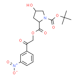 ChemSpider 2D Image | 1-(2-Methyl-2-propanyl) 2-[2-(3-nitrophenyl)-2-oxoethyl] 4-hydroxy-1,2-pyrrolidinedicarboxylate | C18H22N2O8