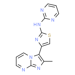 ChemSpider 2D Image | N-[4-(2-Methylimidazo[1,2-a]pyrimidin-3-yl)-1,3-thiazol-2-yl]-2-pyrimidinamine | C14H11N7S