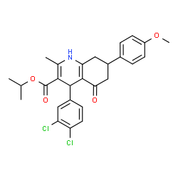 ChemSpider 2D Image | Isopropyl 4-(3,4-dichlorophenyl)-7-(4-methoxyphenyl)-2-methyl-5-oxo-1,4,5,6,7,8-hexahydro-3-quinolinecarboxylate | C27H27Cl2NO4