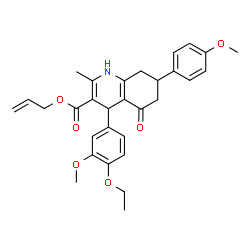 ChemSpider 2D Image | Allyl 4-(4-ethoxy-3-methoxyphenyl)-7-(4-methoxyphenyl)-2-methyl-5-oxo-1,4,5,6,7,8-hexahydro-3-quinolinecarboxylate | C30H33NO6