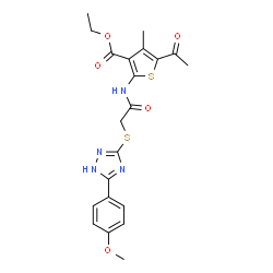 ChemSpider 2D Image | Ethyl 5-acetyl-2-[({[5-(4-methoxyphenyl)-1H-1,2,4-triazol-3-yl]sulfanyl}acetyl)amino]-4-methyl-3-thiophenecarboxylate | C21H22N4O5S2