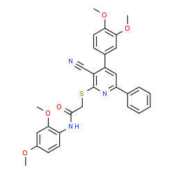 ChemSpider 2D Image | 2-{[3-Cyano-4-(3,4-dimethoxyphenyl)-6-phenyl-2-pyridinyl]sulfanyl}-N-(2,4-dimethoxyphenyl)acetamide | C30H27N3O5S