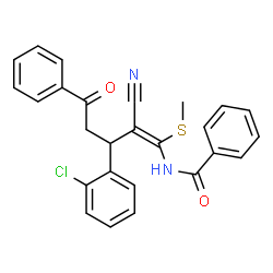 ChemSpider 2D Image | N-[(1Z)-3-(2-Chlorophenyl)-2-cyano-1-(methylsulfanyl)-5-oxo-5-phenyl-1-penten-1-yl]benzamide | C26H21ClN2O2S
