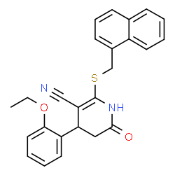 ChemSpider 2D Image | 4-(2-Ethoxyphenyl)-2-[(1-naphthylmethyl)sulfanyl]-6-oxo-1,4,5,6-tetrahydro-3-pyridinecarbonitrile | C25H22N2O2S