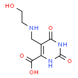 ChemSpider 2D Image | 5-{[(2-Hydroxyethyl)amino]methyl}-2,6-dioxo-1,2,3,6-tetrahydro-4-pyrimidinecarboxylic acid | C8H11N3O5