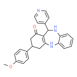 ChemSpider 2D Image | 3-(4-Methoxyphenyl)-11-(4-pyridinyl)-2,3,4,5,10,11-hexahydro-1H-dibenzo[b,e][1,4]diazepin-1-one | C25H23N3O2