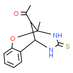 ChemSpider 2D Image | 1-(9-Methyl-11-thioxo-8-oxa-10,12-diazatricyclo[7.3.1.0~2,7~]trideca-2,4,6-trien-13-yl)ethanone | C13H14N2O2S