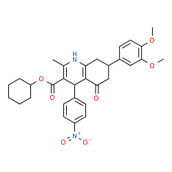 ChemSpider 2D Image | Cyclohexyl 7-(3,4-dimethoxyphenyl)-2-methyl-4-(4-nitrophenyl)-5-oxo-1,4,5,6,7,8-hexahydro-3-quinolinecarboxylate | C31H34N2O7
