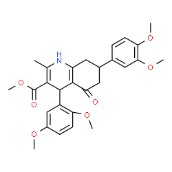 ChemSpider 2D Image | Methyl 4-(2,5-dimethoxyphenyl)-7-(3,4-dimethoxyphenyl)-2-methyl-5-oxo-1,4,5,6,7,8-hexahydro-3-quinolinecarboxylate | C28H31NO7
