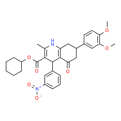 ChemSpider 2D Image | Cyclohexyl 7-(3,4-dimethoxyphenyl)-2-methyl-4-(3-nitrophenyl)-5-oxo-1,4,5,6,7,8-hexahydro-3-quinolinecarboxylate | C31H34N2O7