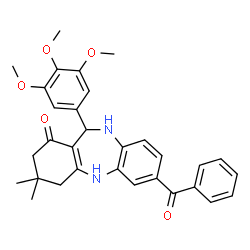 ChemSpider 2D Image | 7-Benzoyl-3,3-dimethyl-11-(3,4,5-trimethoxyphenyl)-2,3,4,5,10,11-hexahydro-1H-dibenzo[b,e][1,4]diazepin-1-one | C31H32N2O5