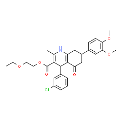 ChemSpider 2D Image | 2-Ethoxyethyl 4-(3-chlorophenyl)-7-(3,4-dimethoxyphenyl)-2-methyl-5-oxo-1,4,5,6,7,8-hexahydro-3-quinolinecarboxylate | C29H32ClNO6