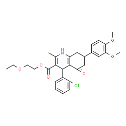 ChemSpider 2D Image | 2-Ethoxyethyl 4-(2-chlorophenyl)-7-(3,4-dimethoxyphenyl)-2-methyl-5-oxo-1,4,5,6,7,8-hexahydro-3-quinolinecarboxylate | C29H32ClNO6