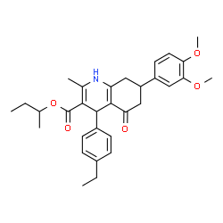 ChemSpider 2D Image | sec-Butyl 7-(3,4-dimethoxyphenyl)-4-(4-ethylphenyl)-2-methyl-5-oxo-1,4,5,6,7,8-hexahydro-3-quinolinecarboxylate | C31H37NO5
