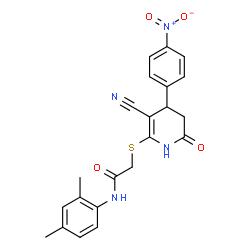ChemSpider 2D Image | 2-{[3-Cyano-4-(4-nitrophenyl)-6-oxo-1,4,5,6-tetrahydro-2-pyridinyl]sulfanyl}-N-(2,4-dimethylphenyl)acetamide | C22H20N4O4S