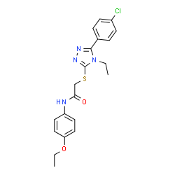 ChemSpider 2D Image | 2-{[5-(4-Chlorophenyl)-4-ethyl-4H-1,2,4-triazol-3-yl]sulfanyl}-N-(4-ethoxyphenyl)acetamide | C20H21ClN4O2S