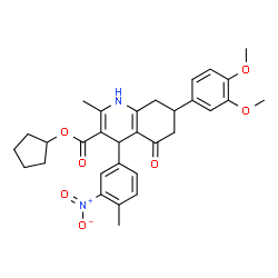ChemSpider 2D Image | Cyclopentyl 7-(3,4-dimethoxyphenyl)-2-methyl-4-(4-methyl-3-nitrophenyl)-5-oxo-1,4,5,6,7,8-hexahydro-3-quinolinecarboxylate | C31H34N2O7