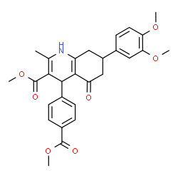 ChemSpider 2D Image | Methyl 7-(3,4-dimethoxyphenyl)-4-[4-(methoxycarbonyl)phenyl]-2-methyl-5-oxo-1,4,5,6,7,8-hexahydro-3-quinolinecarboxylate | C28H29NO7