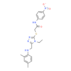 ChemSpider 2D Image | 2-[(5-{[(2,4-Dimethylphenyl)amino]methyl}-4-ethyl-4H-1,2,4-triazol-3-yl)sulfanyl]-N-(4-nitrophenyl)acetamide | C21H24N6O3S