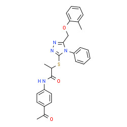 ChemSpider 2D Image | N-(4-Acetylphenyl)-2-({5-[(2-methylphenoxy)methyl]-4-phenyl-4H-1,2,4-triazol-3-yl}sulfanyl)propanamide | C27H26N4O3S