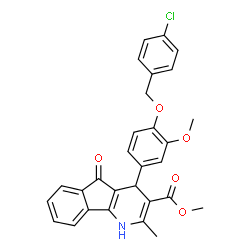 ChemSpider 2D Image | Methyl 4-{4-[(4-chlorobenzyl)oxy]-3-methoxyphenyl}-2-methyl-5-oxo-4,5-dihydro-1H-indeno[1,2-b]pyridine-3-carboxylate | C29H24ClNO5