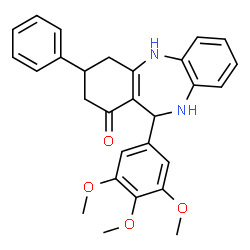 ChemSpider 2D Image | 3-Phenyl-11-(3,4,5-trimethoxyphenyl)-2,3,4,5,10,11-hexahydro-1H-dibenzo[b,e][1,4]diazepin-1-one | C28H28N2O4