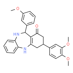 ChemSpider 2D Image | 3-(3,4-Dimethoxyphenyl)-11-(3-methoxyphenyl)-2,3,4,5,10,11-hexahydro-1H-dibenzo[b,e][1,4]diazepin-1-one | C28H28N2O4