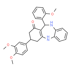 ChemSpider 2D Image | 3-(3,4-Dimethoxyphenyl)-11-(2-methoxyphenyl)-2,3,4,5,10,11-hexahydro-1H-dibenzo[b,e][1,4]diazepin-1-one | C28H28N2O4
