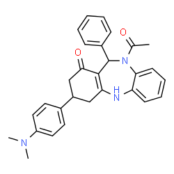 ChemSpider 2D Image | 10-Acetyl-3-[4-(dimethylamino)phenyl]-11-phenyl-2,3,4,5,10,11-hexahydro-1H-dibenzo[b,e][1,4]diazepin-1-one | C29H29N3O2