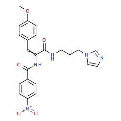 ChemSpider 2D Image | N-[3-{[3-(1H-Imidazol-1-yl)propyl]amino}-1-(4-methoxyphenyl)-3-oxo-1-propen-2-yl]-4-nitrobenzamide | C23H23N5O5